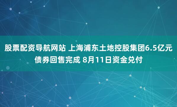 股票配资导航网站 上海浦东土地控股集团6.5亿元债券回售完成 8月11日资金兑付
